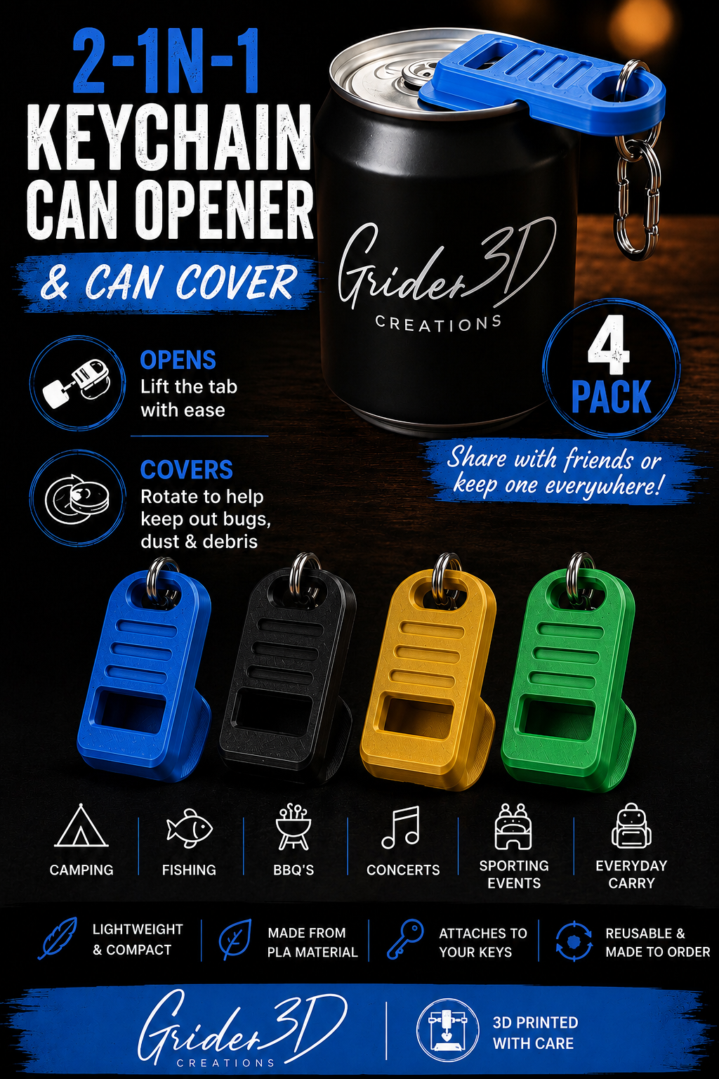 2-in-1 Can Opener & Can Cover Set (4-Pack) – Fits Standard & Slim Cans