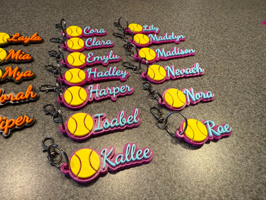 Custom 3D Printed Softball Name Keychain – Personalized Gift for Players & Teams