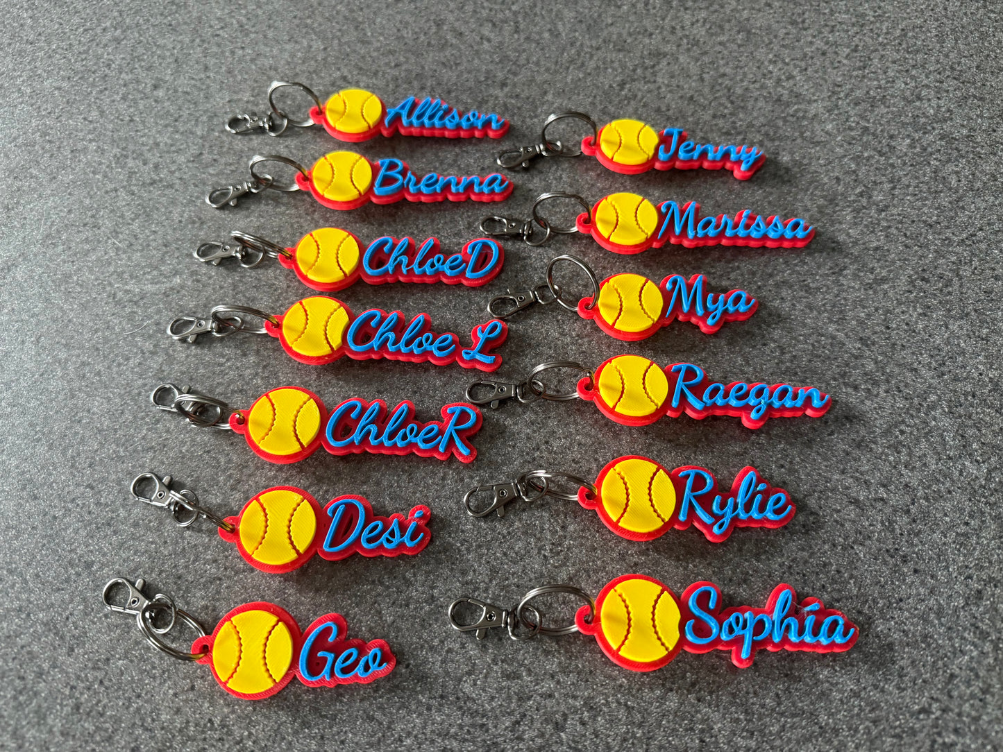 Custom 3D Printed Softball Name Keychain – Personalized Gift for Players & Teams