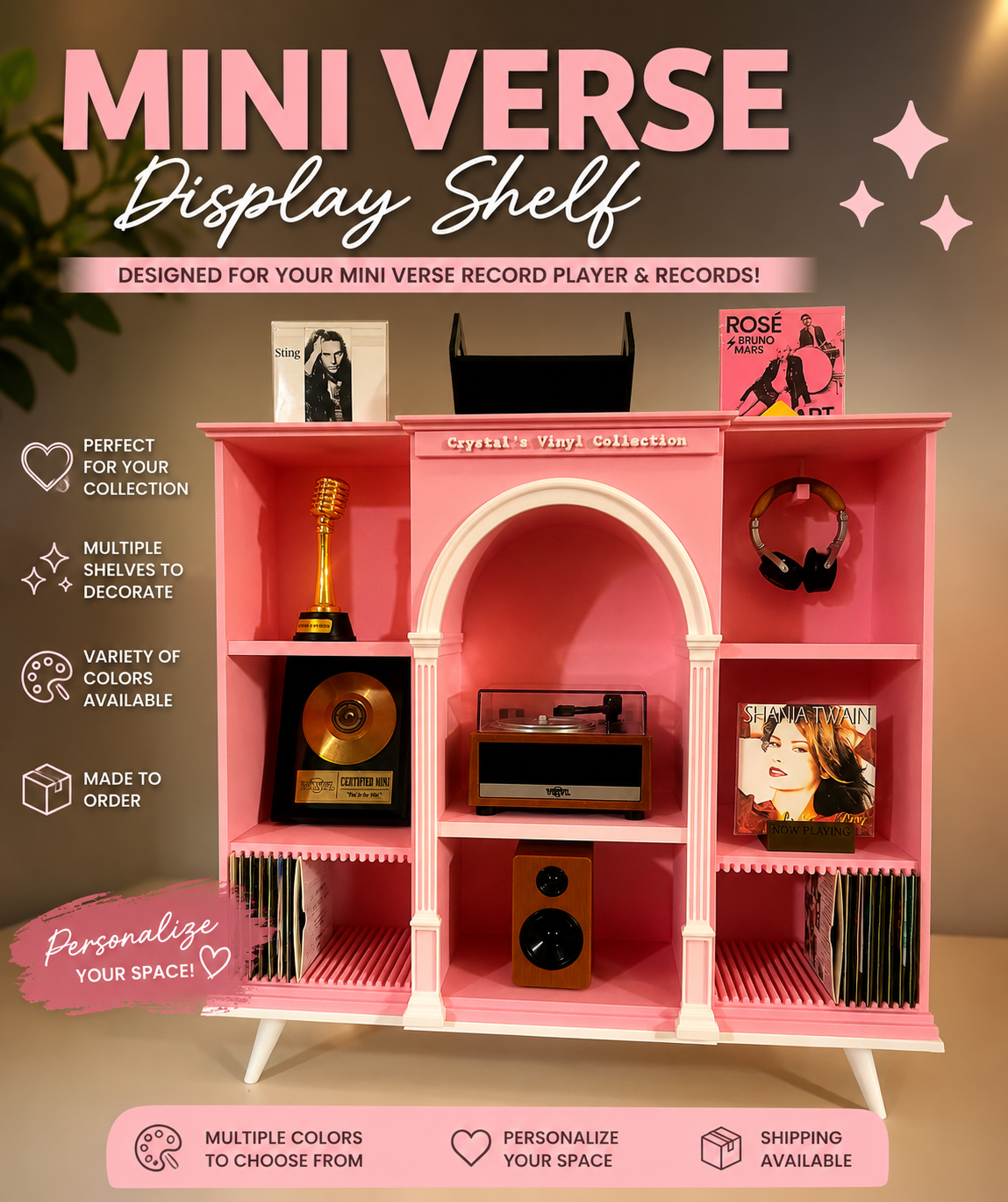Mini Verse Record Player Display Shelf | 3D Printed Storage & Display Organizer